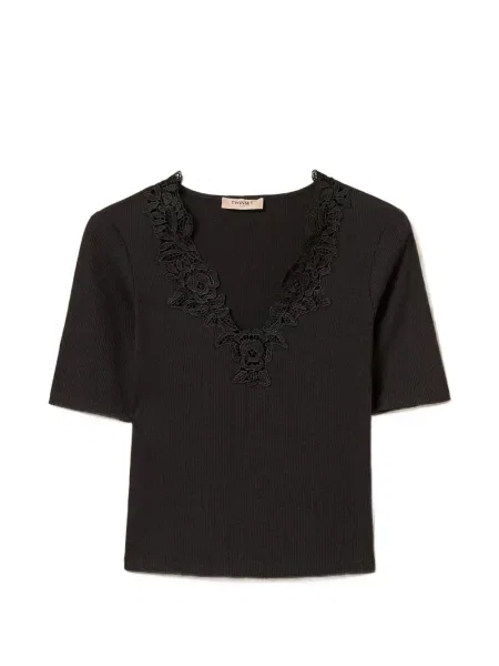 Bluză Twinset tricotate cu decolteu în V negru