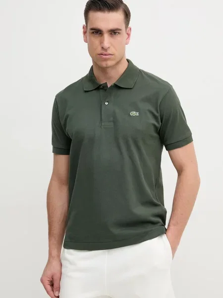 Тениска с яка Lacoste с изчистен дизайн зелено