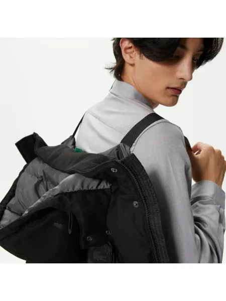 Lacoste Pikowany Płaszcz Z Kapturem czarny