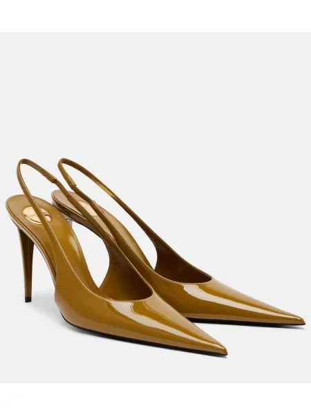 Usnjene lakirane salonarji Saint Laurent z odprtimi petami zelena