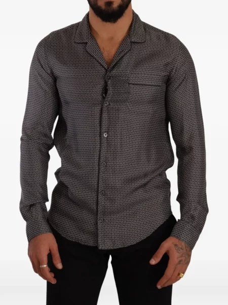 Pijamale Dolce & Gabbana de mătase cu imprimeu geometric gri
