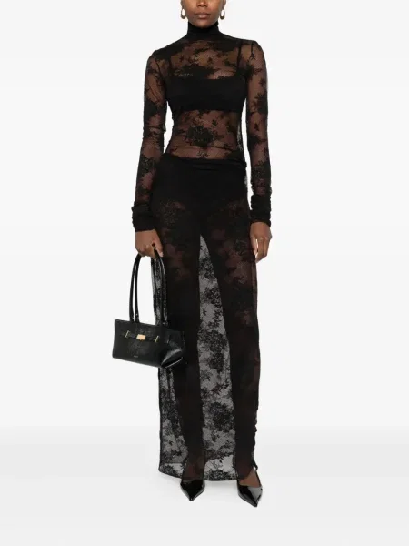 Rochie maxi The Andamane din dantelă lungă de costum negru