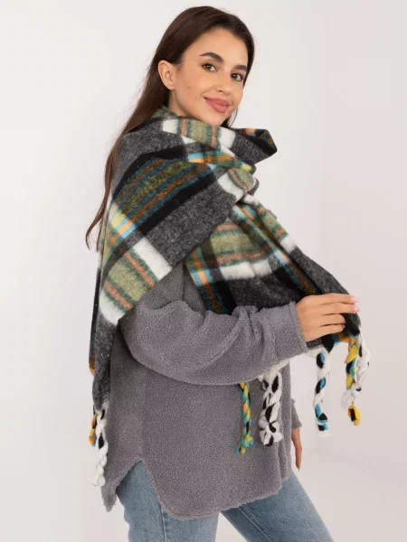 Šal Wool Fashion Italia s karirastim vzorcem črna