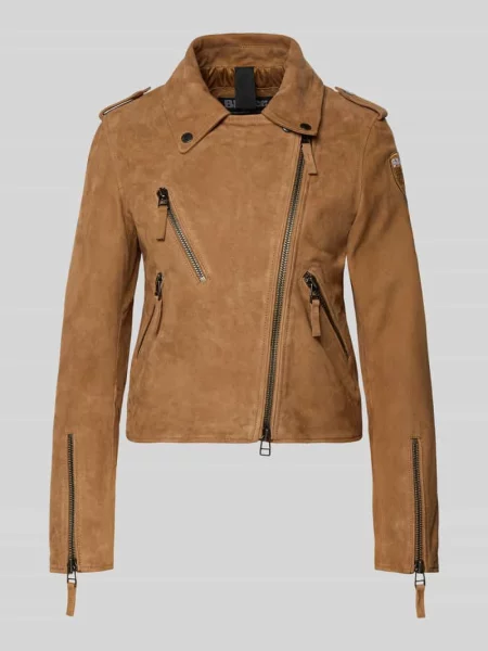 Kurtka skórzana w kroju regular fit z wykładanym kołnierzem model Cherry' Blauer beżowa