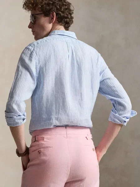 Lanena srajca Polo Ralph Lauren modra