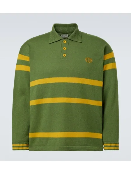 Volneni pulover Bode s črtami zelena