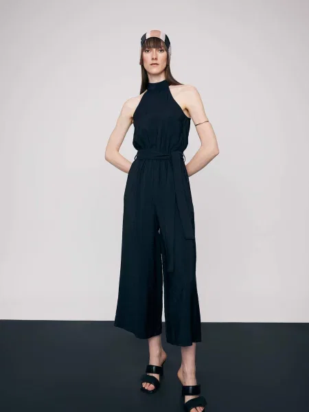 Gulerat salopetă Defacto fără mâneci cu gât halter negru