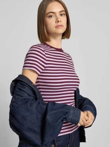 T-shirt z prążkowaną fakturą model REBA' Topshop fioletowa