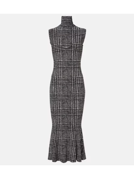 Sukienka midi Norma Kamali w kratkę do kolan garniturowa czarna
