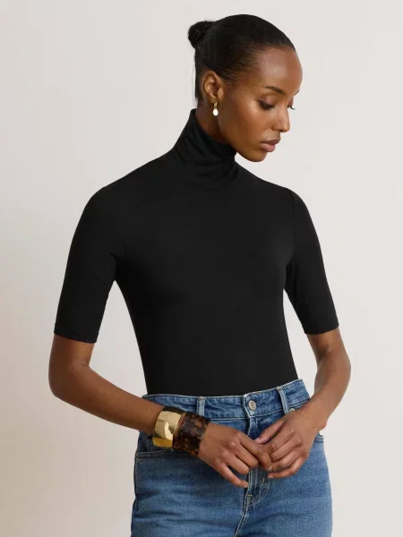 Bluză Lauren Ralph Lauren cu guler înalt negru