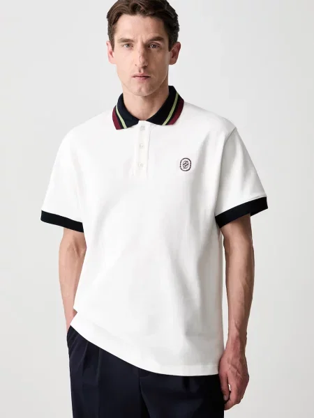 Tricou polo Drole De Monsieur alb
