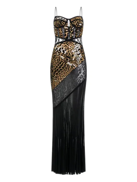 Rochie maxi Roberto Cavalli cu imagine cu model leopard de costum maro