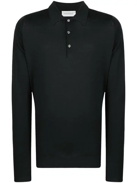 Lung tricou polo John Smedley tricotate negru