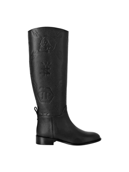Kozaki Philipp Plein skórzane na niskim obcasie czarne