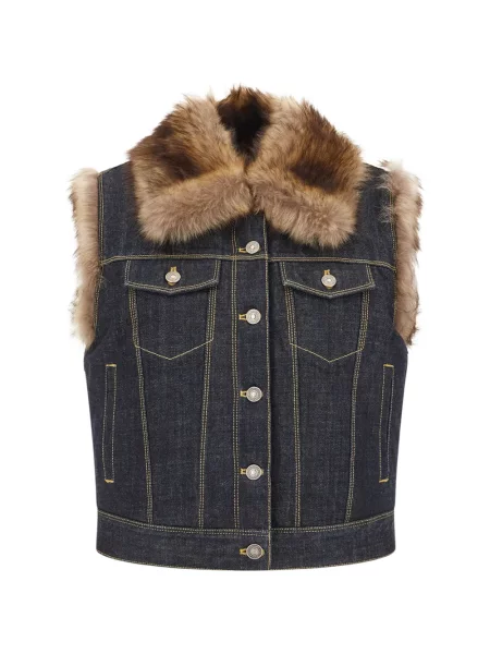 Vestă denim Fendi din piele de oaie albastru