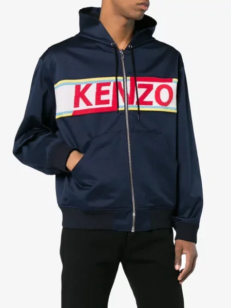 Hanorac cu glugă Kenzo cu autograf albastru