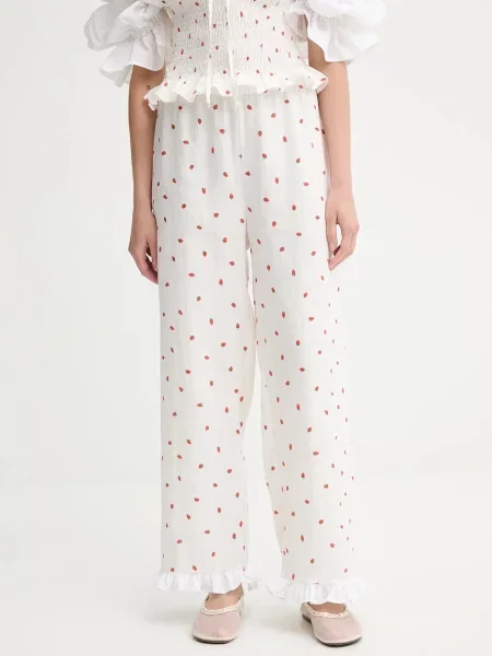 Ленен панталон The Sleeper със стандартна кройка с висока талия бежово