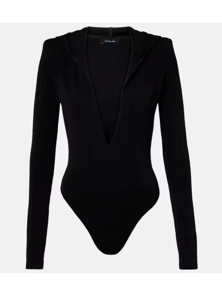 Bodi Mugler s kapuljačom od jersey crna