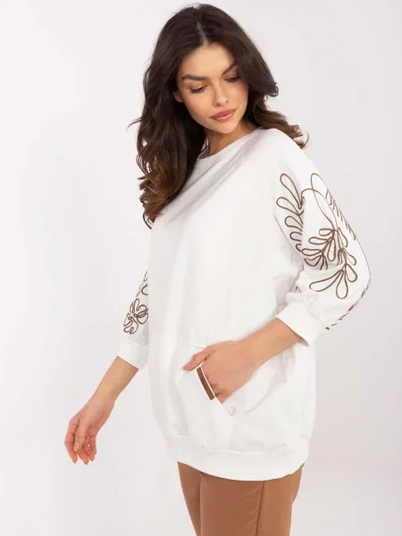 Geacă Rue Paris cu broderie cu glugă alb