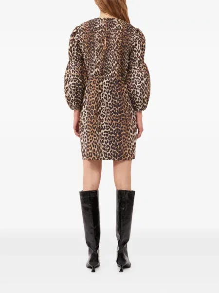 Rochie mini Ganni cu imagine cu model leopard de costum maro