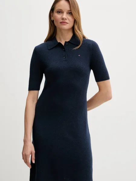Vlněné šaty Tommy Hilfiger tmavomodrá mini
