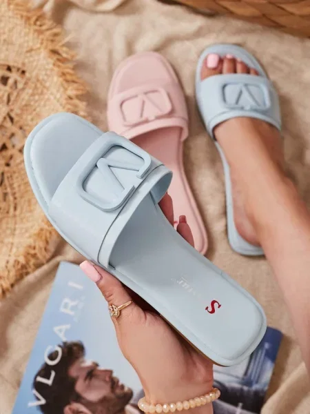 Кожени домашни пантофи Resti синьо