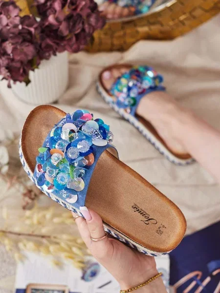 Șlapi Resti cu strasuri albastru