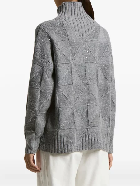 Pulover Peserico cu paiete cu imprimeu geometric gri