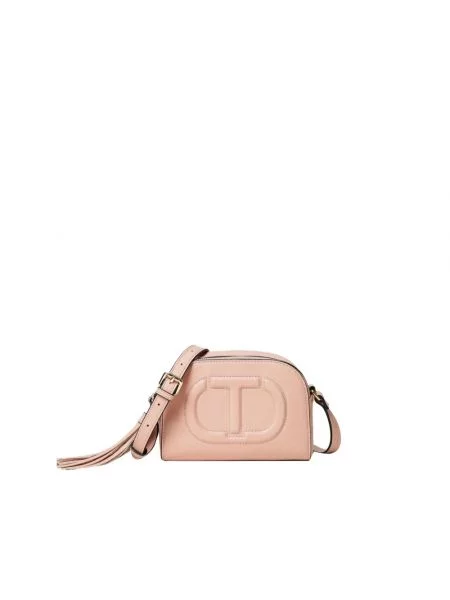 Torebka skórzana Twinset skórzana z autografem brązowa