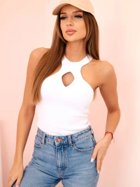 Bluză Kesi fără mâneci cu cataramă alb