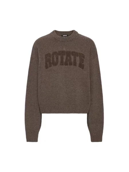 Sweter Rotate Birger Christensen wełniany z logo brązowy