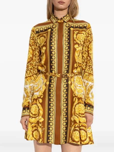 Копринена костюм рокля тип риза Versace жълто