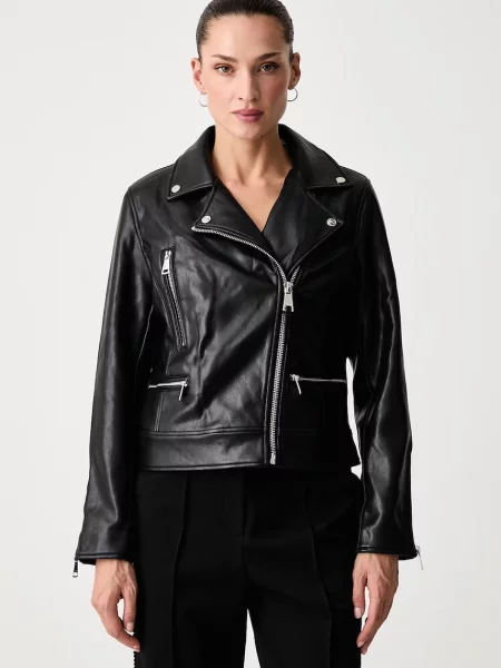 DKNY geacă de biker pentru femei din imitație de piele negru