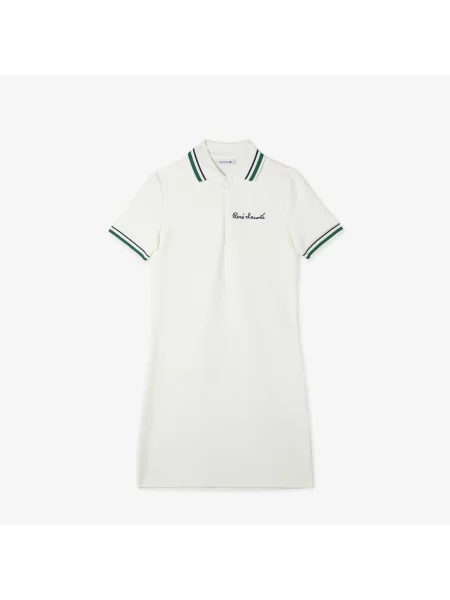 Lacoste Sukienka Straight Fit Half Zip biały