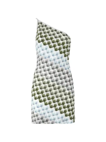 Rochie Missoni tricotate cu un umăr gol verde