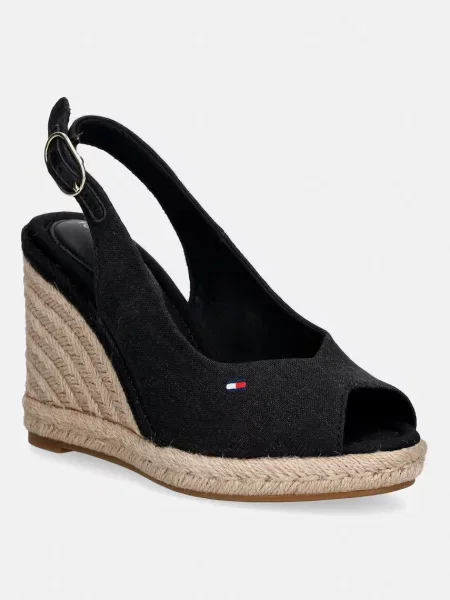 Tommy Hilfiger sandali s polno FLAG HIGH WEDGE ESPAD SLINGBACK črna
