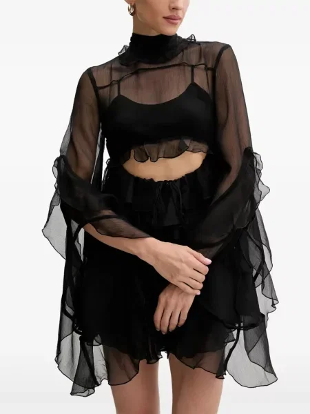 Rochie mini Bardot cu volane negru