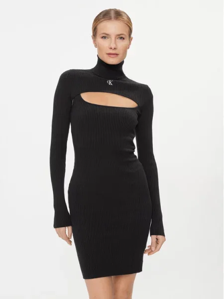 Calvin Klein Jeans Úpletové šaty 2 In 1 Tight Ls Sweater Dress černá