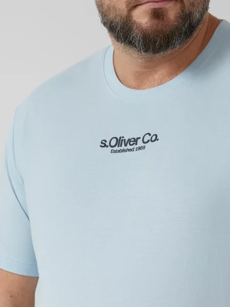 T-shirt z dżerseju bawełnianego z nadrukiem marki i okrągłym dekoltem niebieska