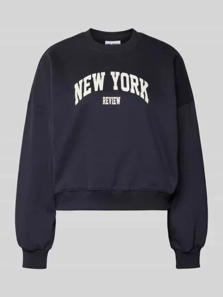 Bluza z nadrukiem z logo i okrągłym dekoltem Review granatowa