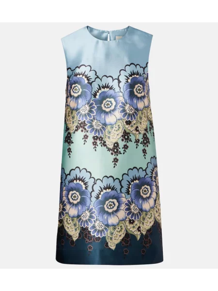 Rochie Alemais din satin cu model floral albastru