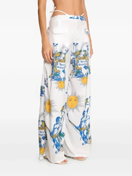 Spodnie Amir Slama z nadrukiem wiązane na ramiączkach białe