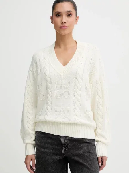 HUGO pulover din amestec de lână bej