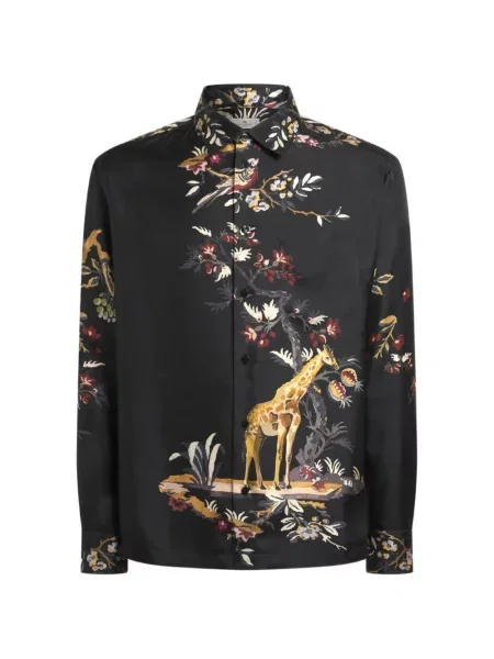 Cămașă Etro de mătase cu model floral cu imagine negru