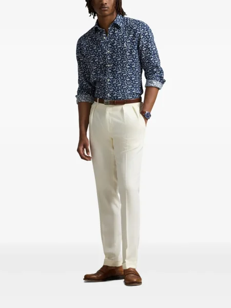 Tricou Polo Ralph Lauren din piele cu broderie în carouri maro