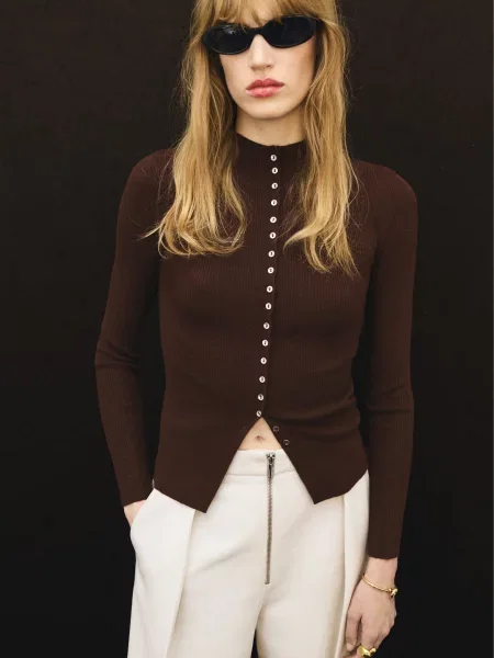 Кардиган MANGO темно-коричневий поліестер/віскоза коричневий