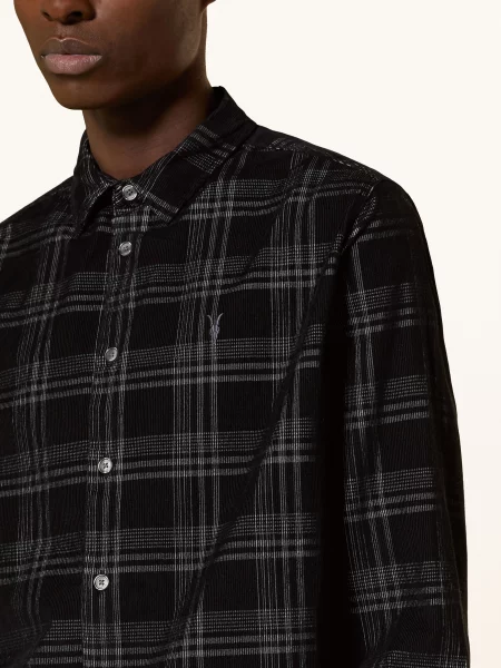 Allsaints Košile Z Manšestru Rockley Relaxed Fit / tmavě šedá černá