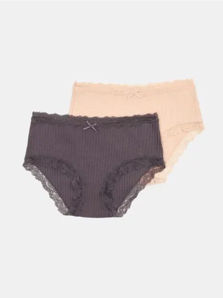 Ребристі трусики хіпстер з мереживом набір з 2 різнобарвний