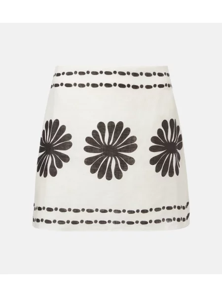 Fustă Cala De La Cruz de in cu model floral alb