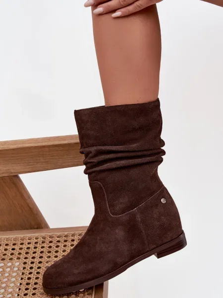 Кожени плисирани ботуши Maciejka бяло